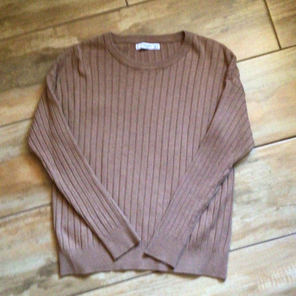 Mango Ribbed Crewneck Sweater in Camel